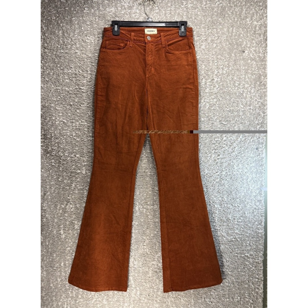 L'agence Bell High Rise Flare Jeans Velvet Corduroy Brown 27 Bohemian USA Made